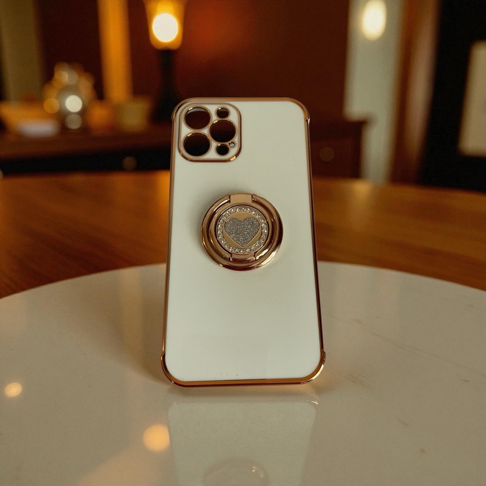 Elegant White and Gold Phone Case with Ring Holder